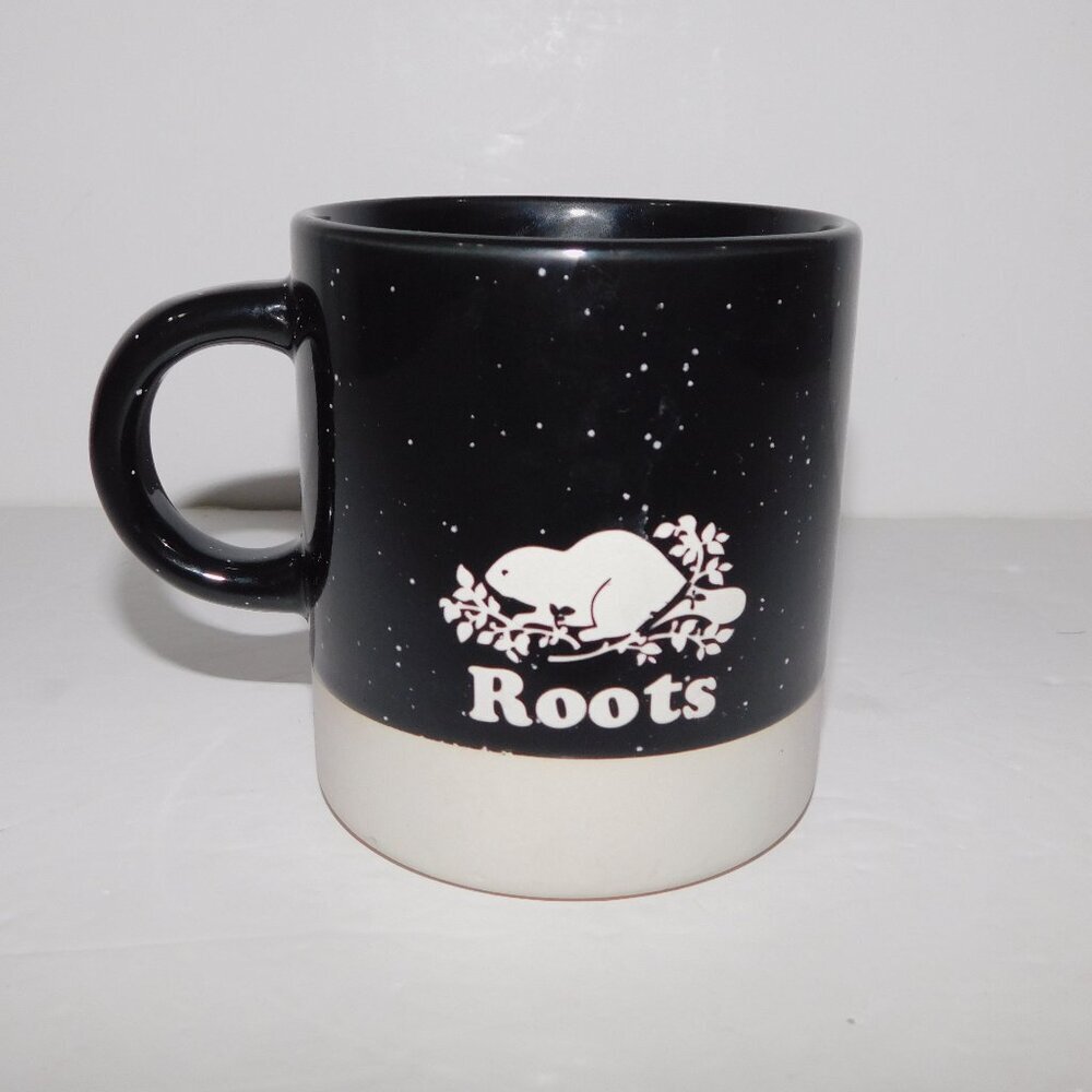 ROOTS Canada Coffee mug Black White Speckle Ceramic Beaver Tea